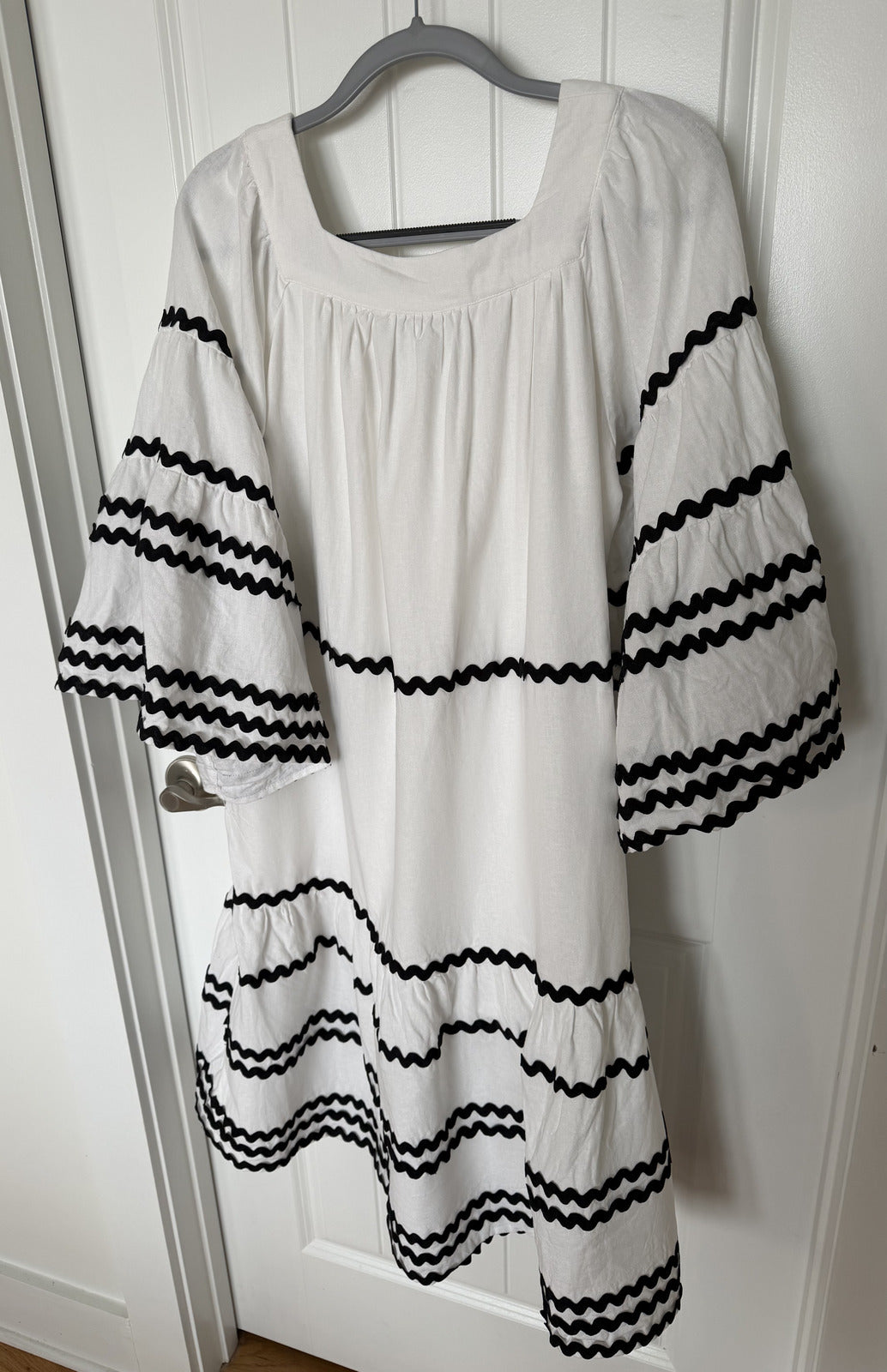 Lisa Marie Fernandez White Dress with Black Bric Brac Trim - Size S