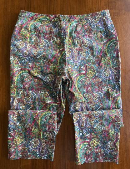 Tommy Hilfiger Women's Multicolor Paisley Print Cropped Pants - Size 16