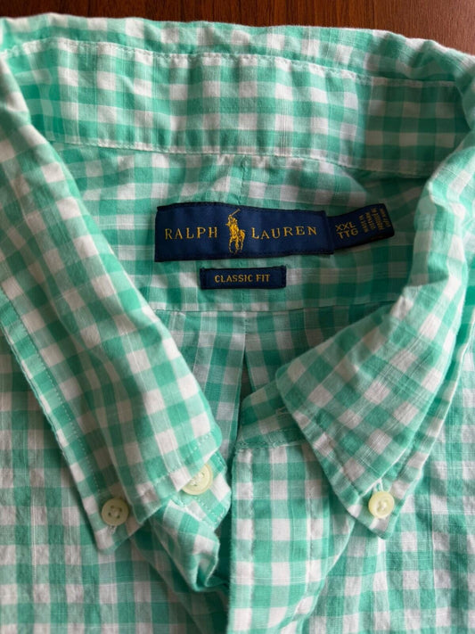 Polo Ralph Lauren Men's  Classic Fit Teal Gingham Short Sleeve Shirt - Size XXL