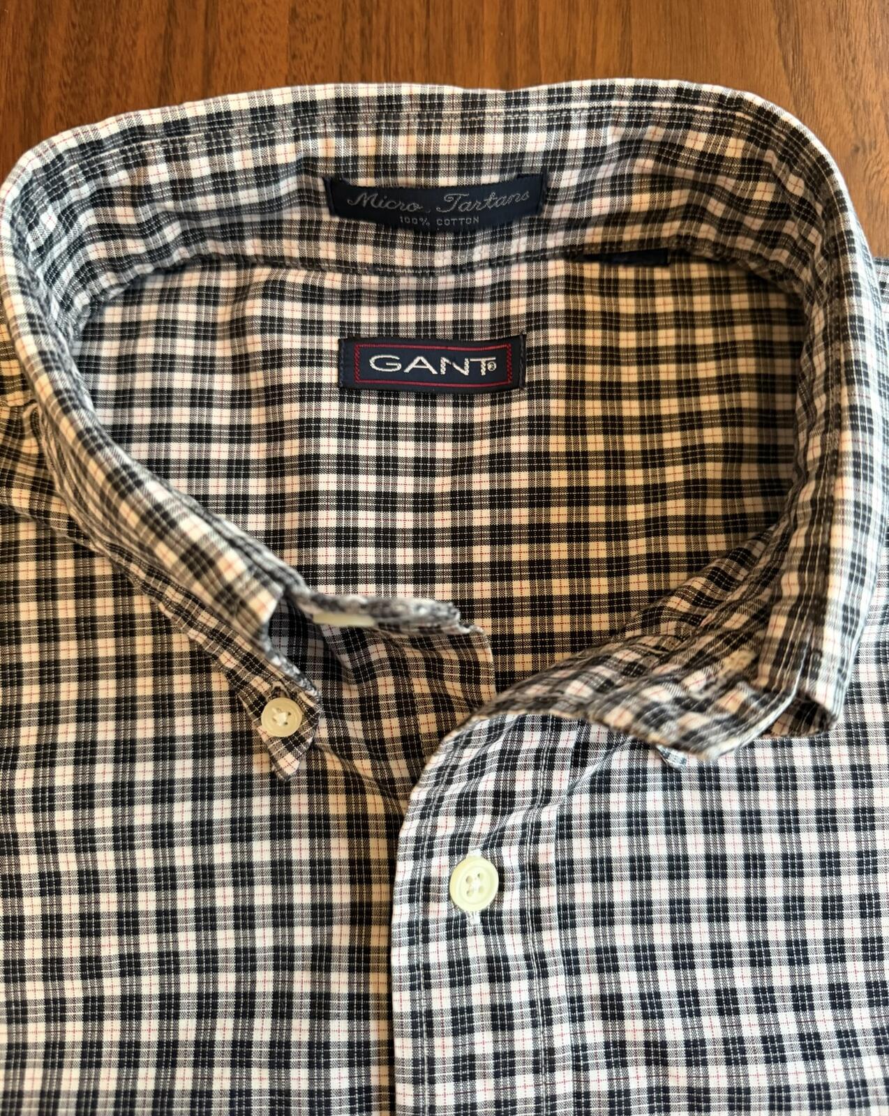 GANT Men’s Black and White Check Button-Down Shirt - Size XL