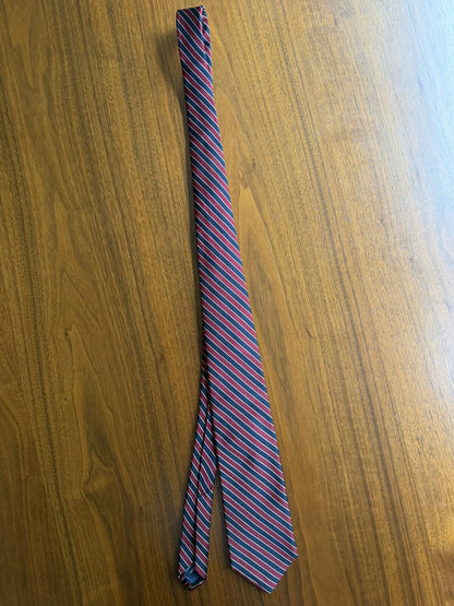 Vintage Lands' End Burgundy& Navy Striped Silk Dress Tie