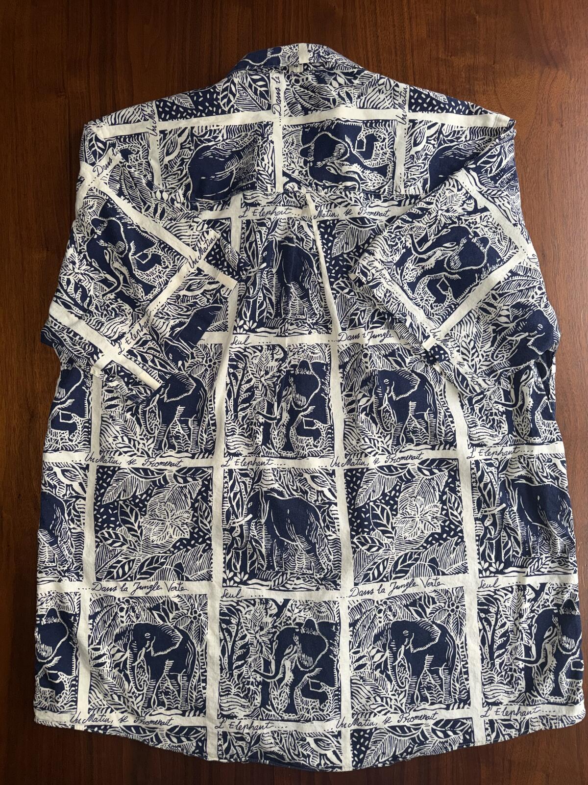 H. Stockton Atlanta Men's Short Sleeve Shirt Blue&White Elephant Print - Size L
