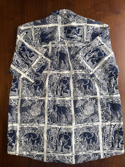 H. Stockton Atlanta Men's Short Sleeve Shirt Blue&White Elephant Print - Size L