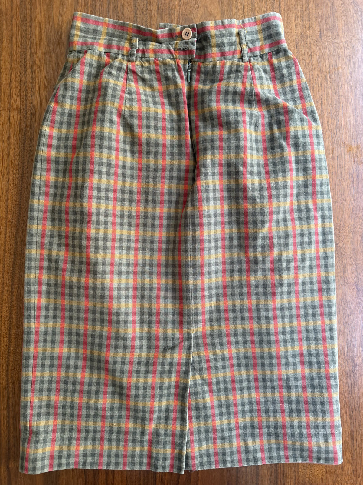 Jones New York Women's Olive & Red Plaid Cotton Pencil Skirt - Size 6