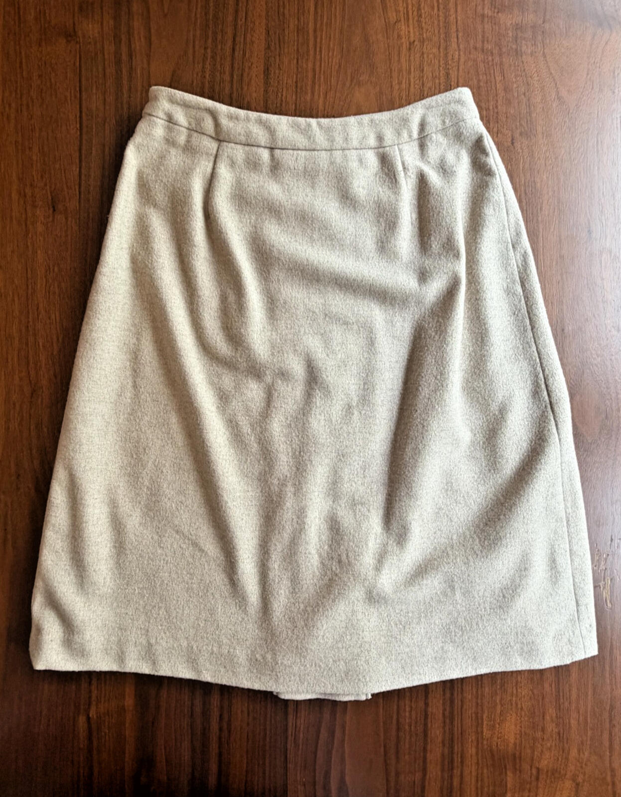 Vintage Bloomingdale's Women's Wool Blend Tan Front Pleat A-Line Skirt - Size 6