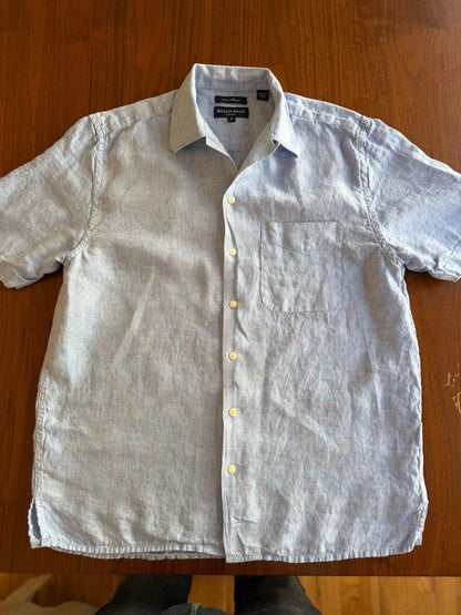 Austin Reed London Light Blue 100% Linen Short Sleeve Button Down Shirt Size M