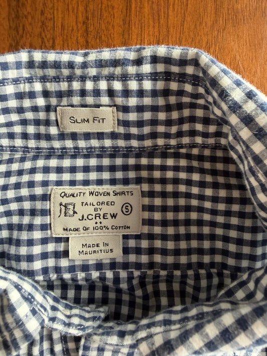 J.Crew Men's Slim Fit Blue Gingham Button-Down Shirt - Size S