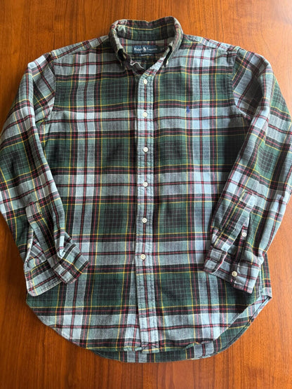 Polo Ralph Lauren Classic Fit Green Plaid Cotton Flannel Button Down Shirt Size S