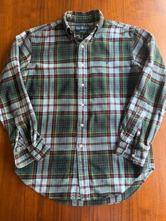 Polo Ralph Lauren Classic Fit Green Plaid Cotton Flannel Button Down Shirt Size S