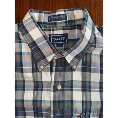 Vintage Gant Fox Hunt Blue & Green Plaid Button Down - Size L