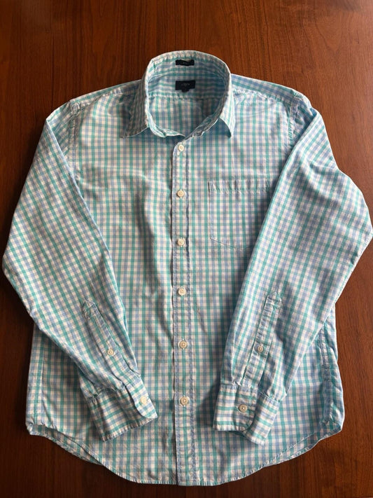 J.Crew Men's Slim Aqua/Blue Gingham Plaid Long Sleeve Button Down Shirt - Size M