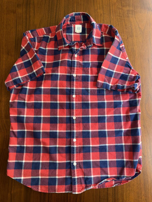 GAP Men's Red & Navy Plaid Short Sleeve Button Front Shirt - Size M