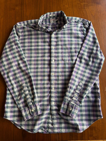 J.Crew Men's Broken-in Cotton Oxford Purple & Green Plaid Shirt - Size L