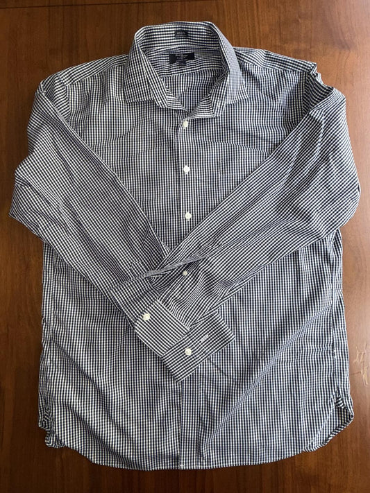 J.Crew Thomas Mason Heritage Navy Gingham Button-Down Dress Shirt - Size XL