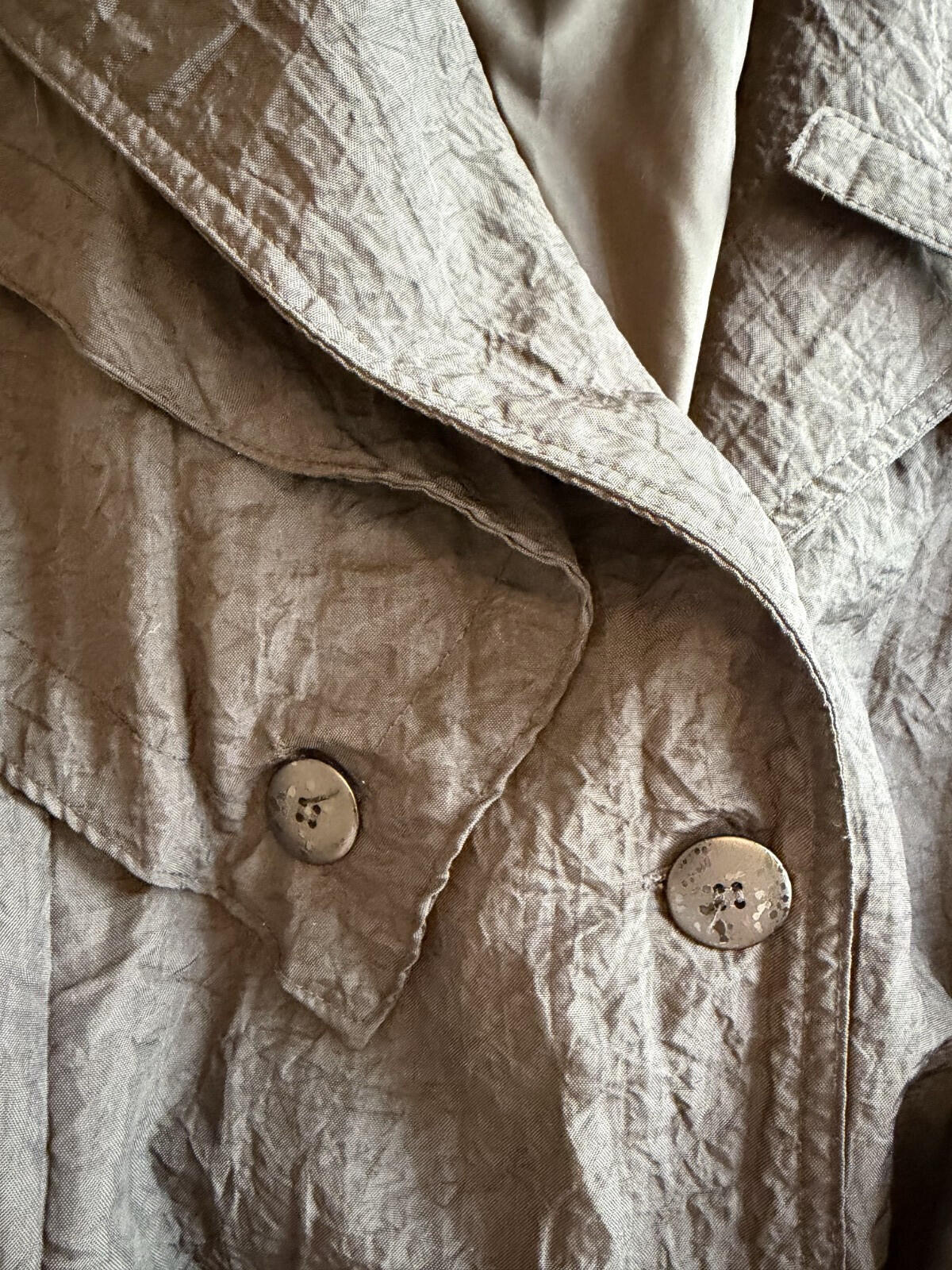 Vintage Concept Women's Black Crinkled Double-Breasted Trench Coat - Size 11