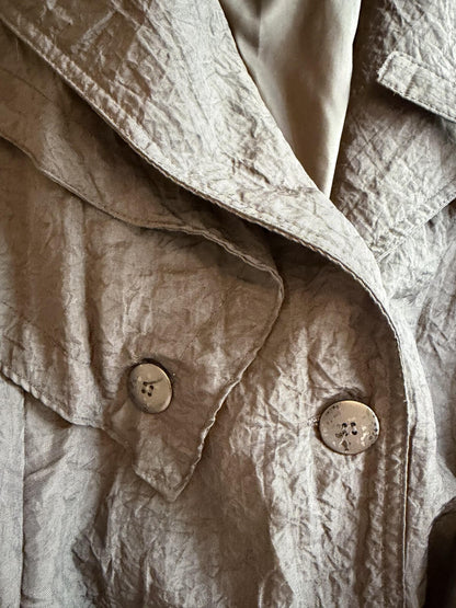Vintage Concept Women's Black Crinkled Double-Breasted Trench Coat - Size 11