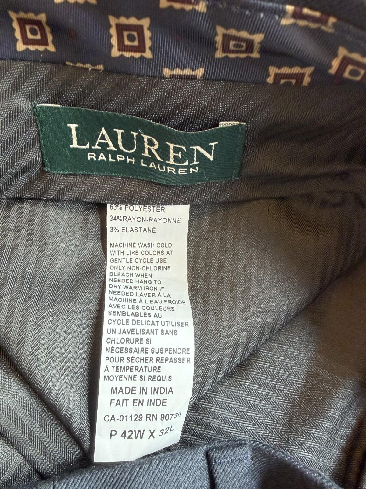 Lauren Ralph Lauren Men's Navy Blue Flat Front Dress Pants - Size 42x32