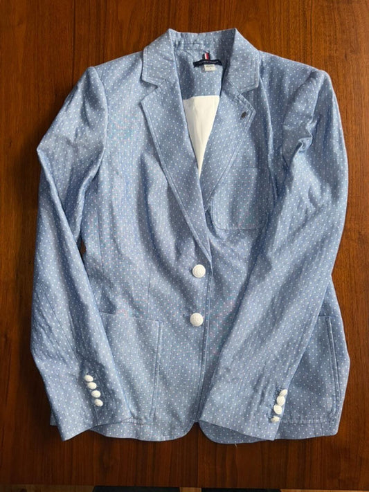 Tommy Hilfiger Women's Blue Polka Dot Linen Blend Blazer  - Size 6