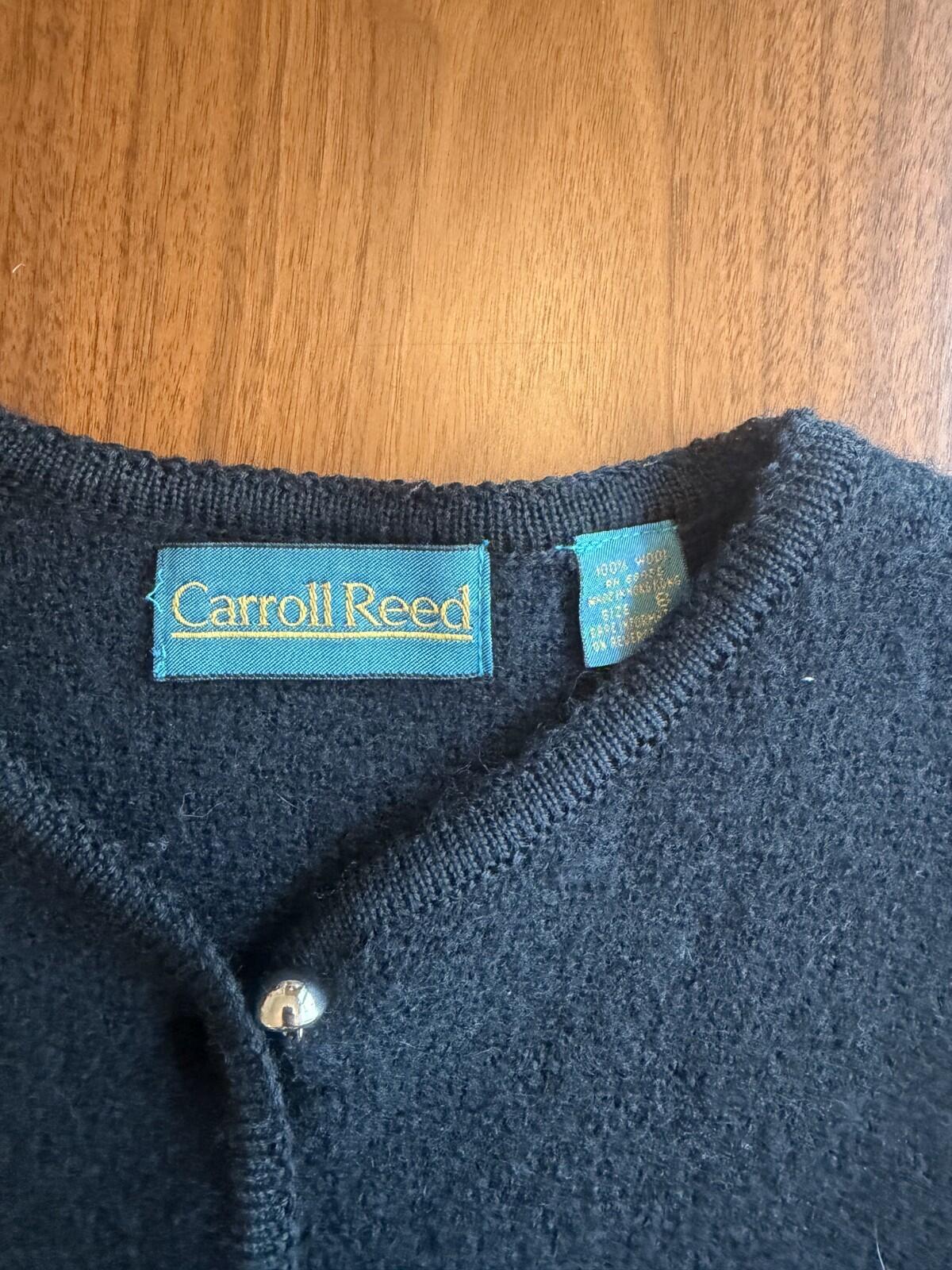 Vintage Carroll Reed Women's Black 100% Boiled Wool Cardigan Sweater - Size 8