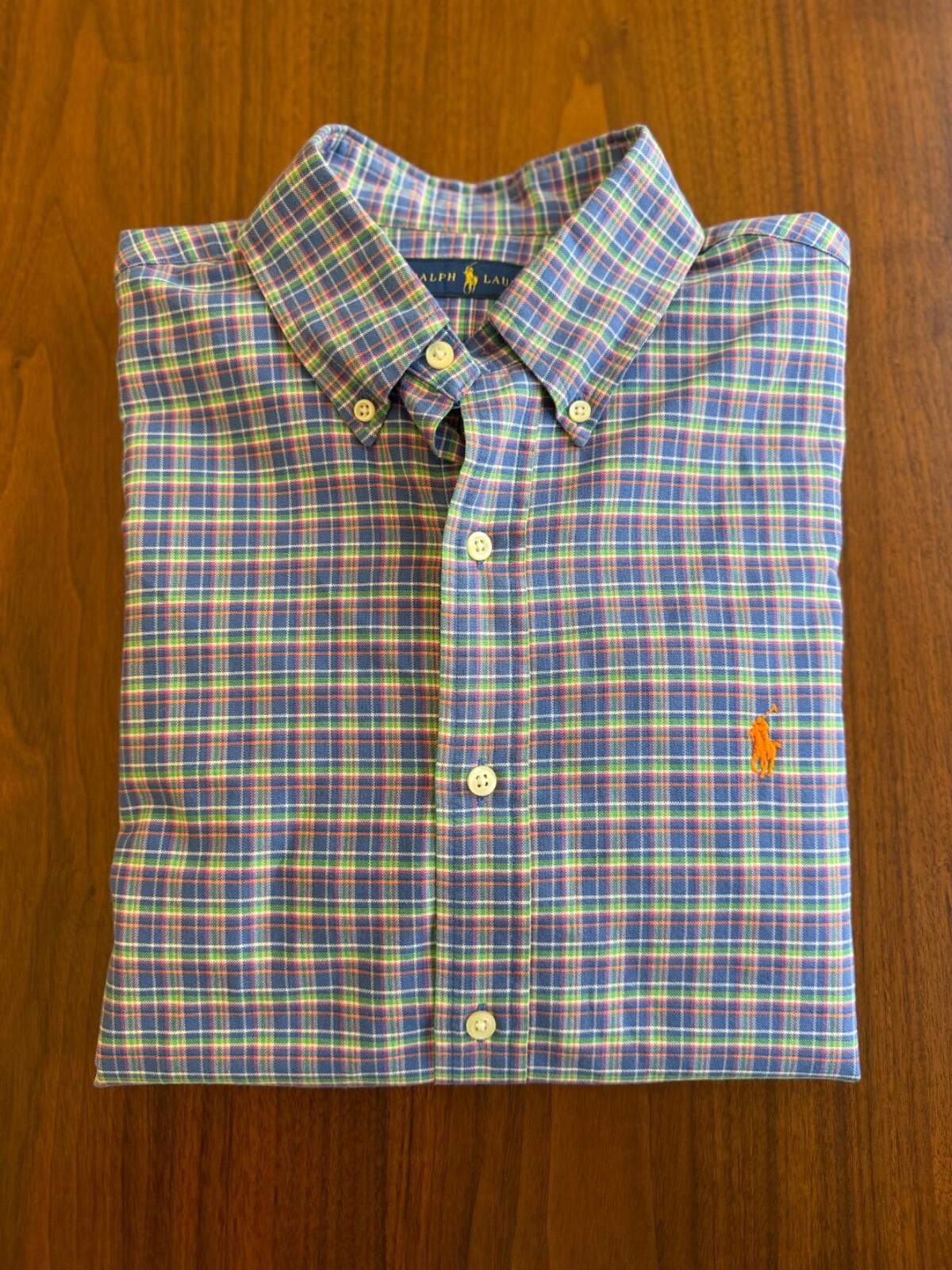 Polo Ralph Lauren Men's Blue/Pink Plaid Long Sleeve Button Down Shirt - Size M