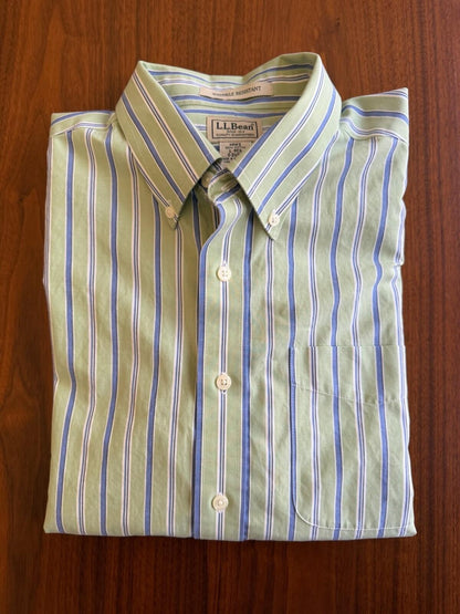 L.L. Bean Men's Short Sleeve Striped Button Down Shirt - Size L
