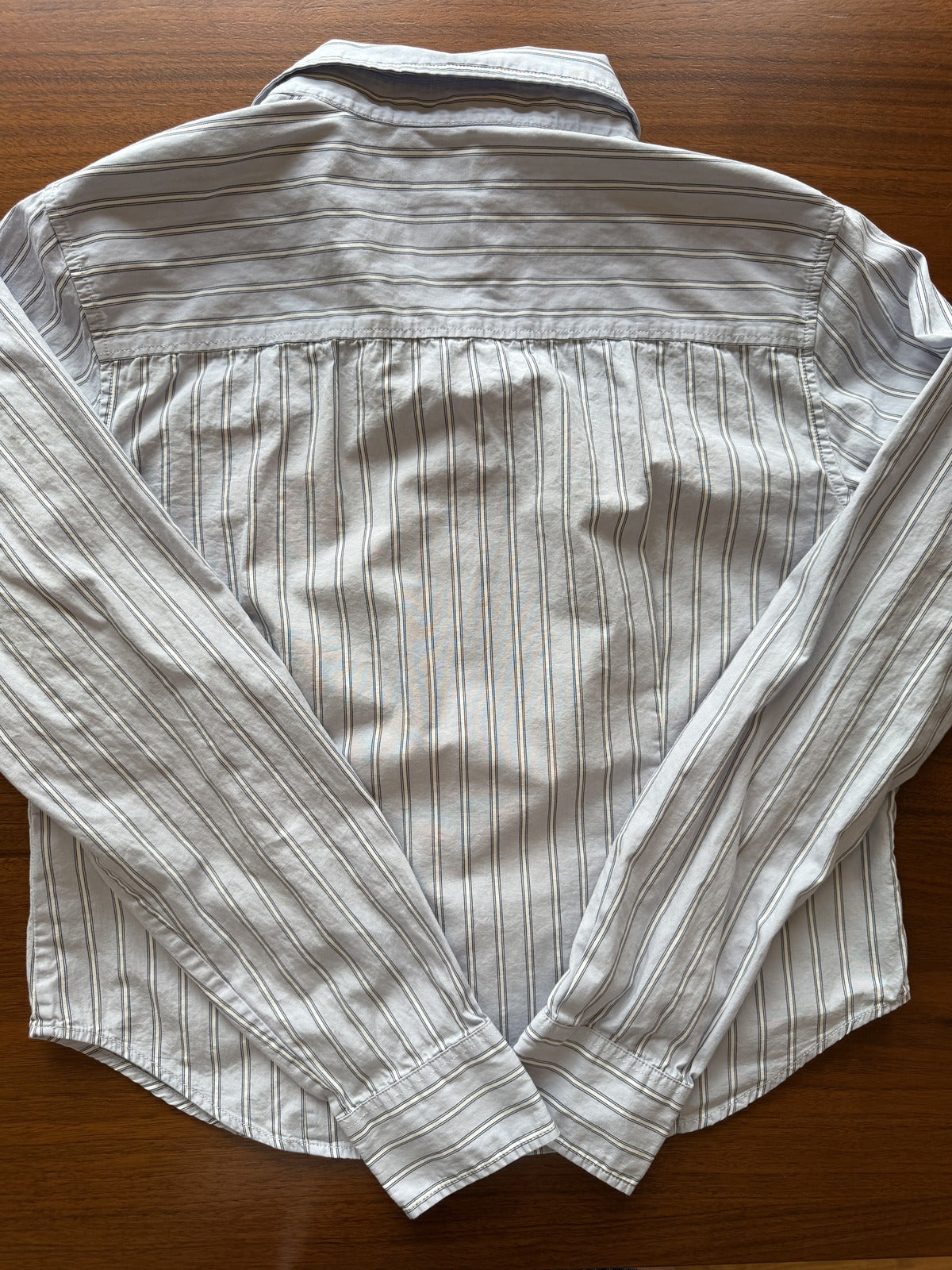 GAP Women's Fitted Cropped Shirt Light Blue w/Navy Stripes - Size M