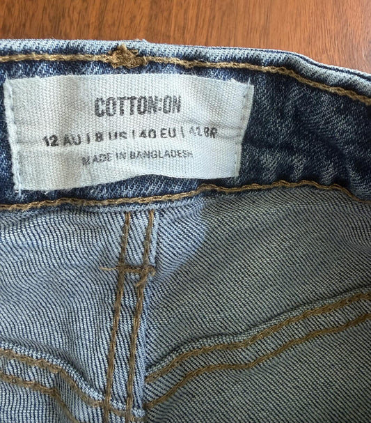 Cotton On Women's High Waist Rolled Hem Medium Wash Denim Shorts - Size 8