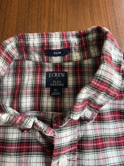 J.Crew Men's Slim Flex Oxford Red & White Plaid Button-Front Shirt - Size XL