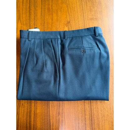 Zanella Men's Navy Pleated Wool Dress Pants with Cuffed Hem - Size 34