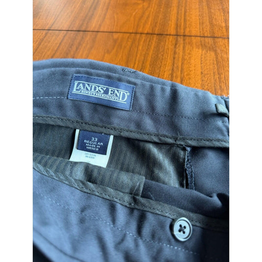 Vintage Lands' End Men's Pleated Cuffed Dress Pants Navy - 33