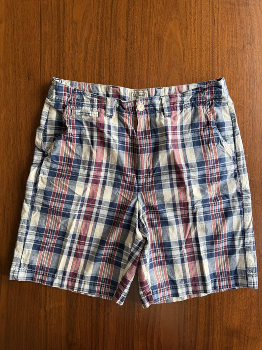 L.L. Bean Men's Blue Plaid Cotton Shorts - Size 32W