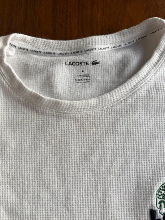 Lacoste Men's XL White Waffle Knit Thermal Sleepwear Long Sleeve Shirt
