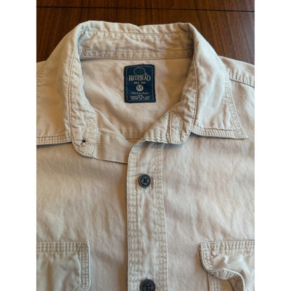 RedHead Men's Tan Short Sleeve Button Up Casual Work Shirt - Size M