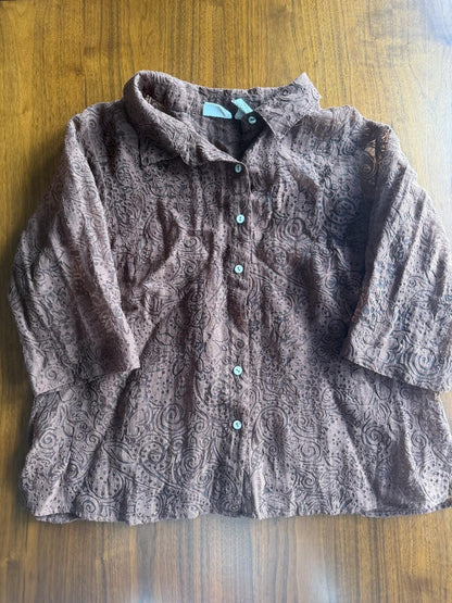White Stag Women's Brown Textured Burnout 3/4 Sleeve Blouse - 18W