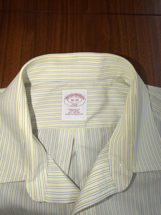 Brooks Brothers 346 Men's Regular Fit Yellow/Blue Striped Dress Shirt - Size 16-36