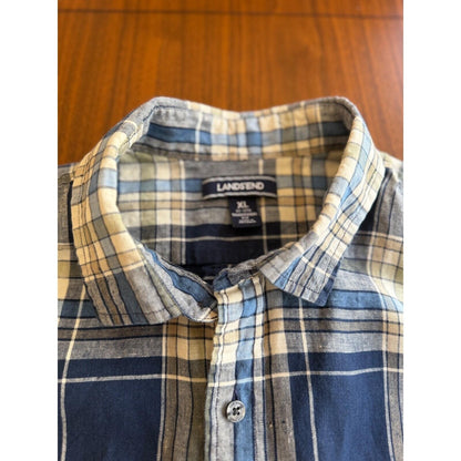 Lands' End Men's XL Long Sleeve Traditional Fit Plaid Flannel Button Down Shirt