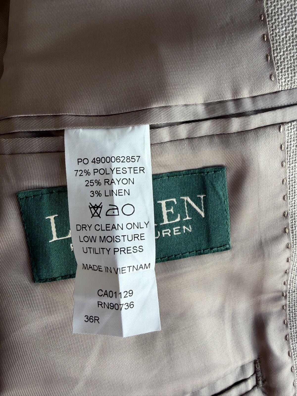 Lauren Ralph Lauren Grey Linen-Blend Two-Button Blazer 36R