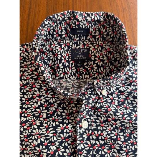 J.Crew Men's Slim Fit Flex Washed Short Sleeve Button Up Floral Shirt - Size L