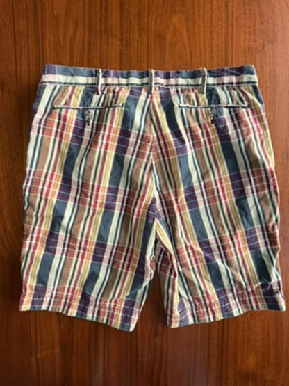 Polo Ralph Lauren Men's Classic Fit Madras Yellow, Red, and Navy Plaid Shorts - Size 33