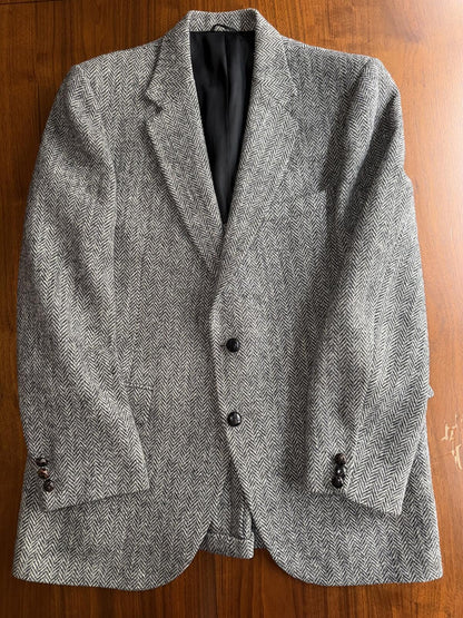 Stafford Harris Tweed Gray Herringbone Wool Sport Coat - Size 40