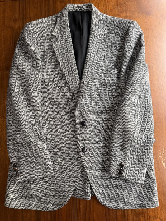 Stafford Harris Tweed Gray Herringbone Wool Sport Coat - Size 40