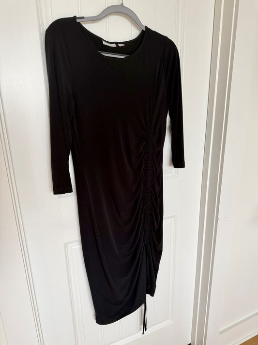 New York & Company Black Stretch Midi Dress with Ruched Detail - Size M
