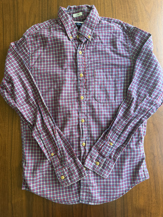 J.Crew Men's Lightweight Flannel Blue & Red Check Plaid Button-Down - Size S