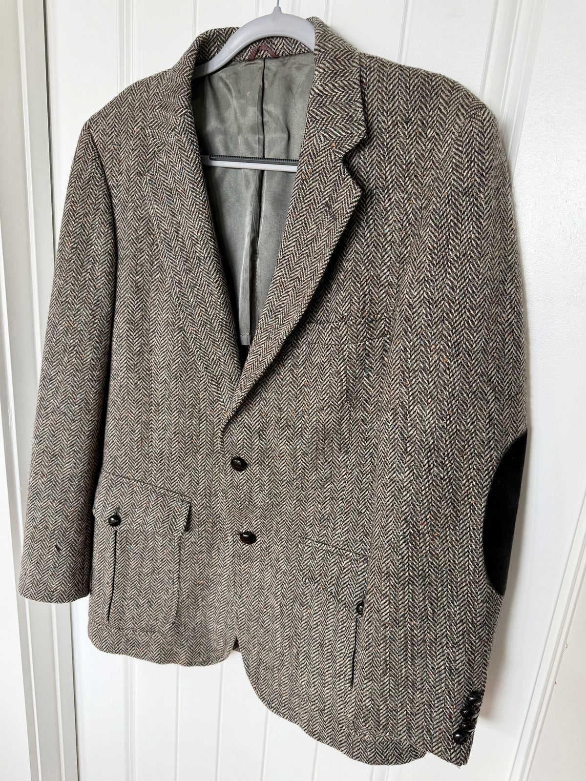 Garrison Park Men's Tweed Herringbone Shooting Jacket w/Elbow Patches - Size 42