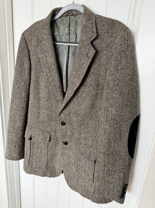 Garrison Park Men's Tweed Herringbone Shooting Jacket w/Elbow Patches - Size 42