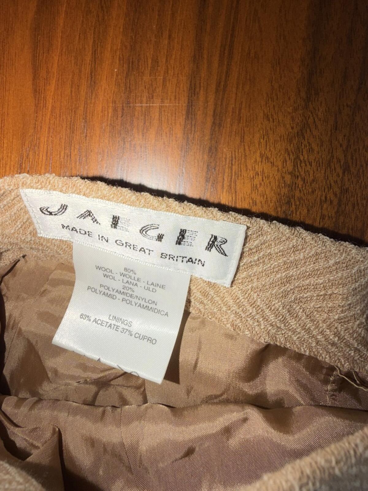 Vintage Jaeger Beige Herringbone Wool Skirt Suit Set - Size 4