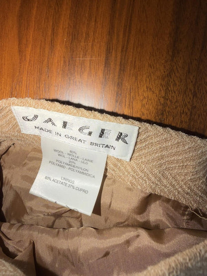 Vintage Jaeger Beige Herringbone Wool Skirt Suit Set - Size 4