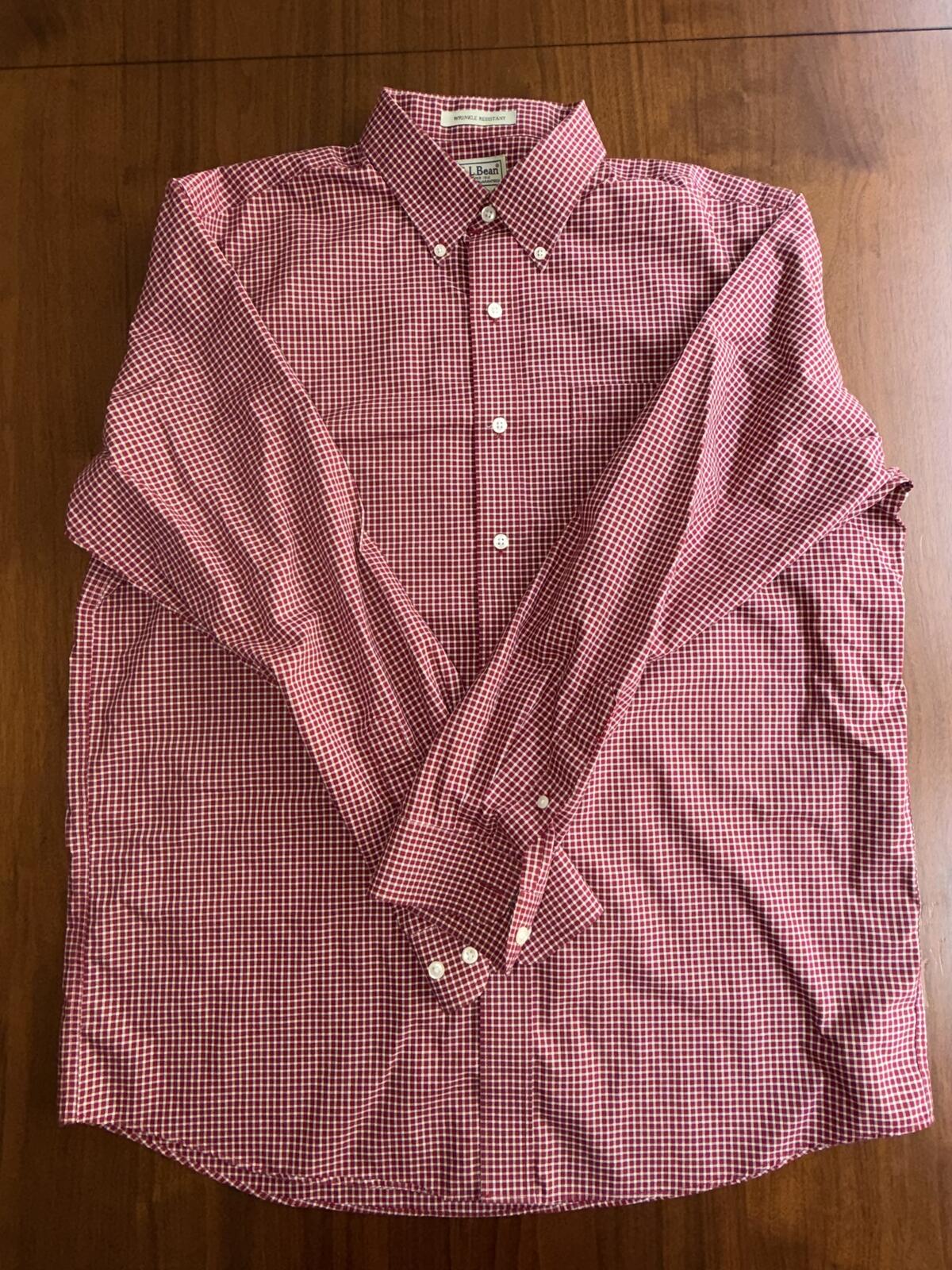 L.L.Bean Men's Red Check Wrinkle Resistant Cotton Button Down Shirt - Size L
