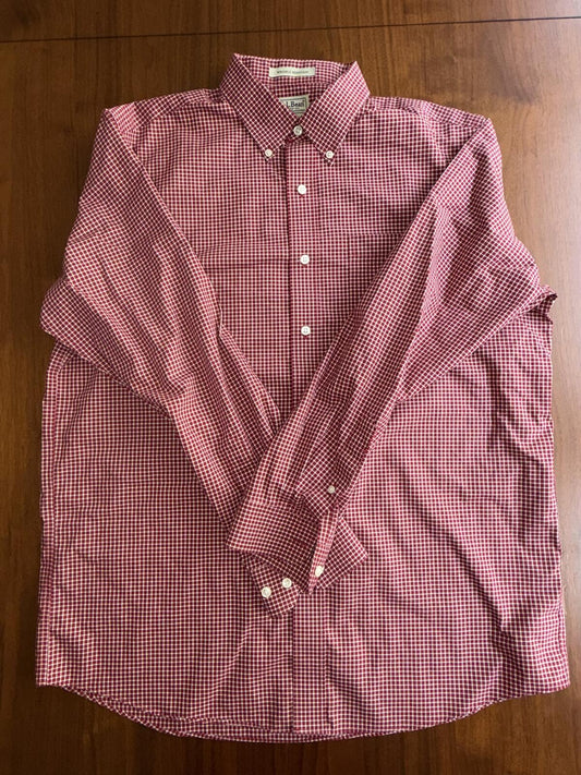 L.L.Bean Men's Red Check Wrinkle Resistant Cotton Button Down Shirt - Size L