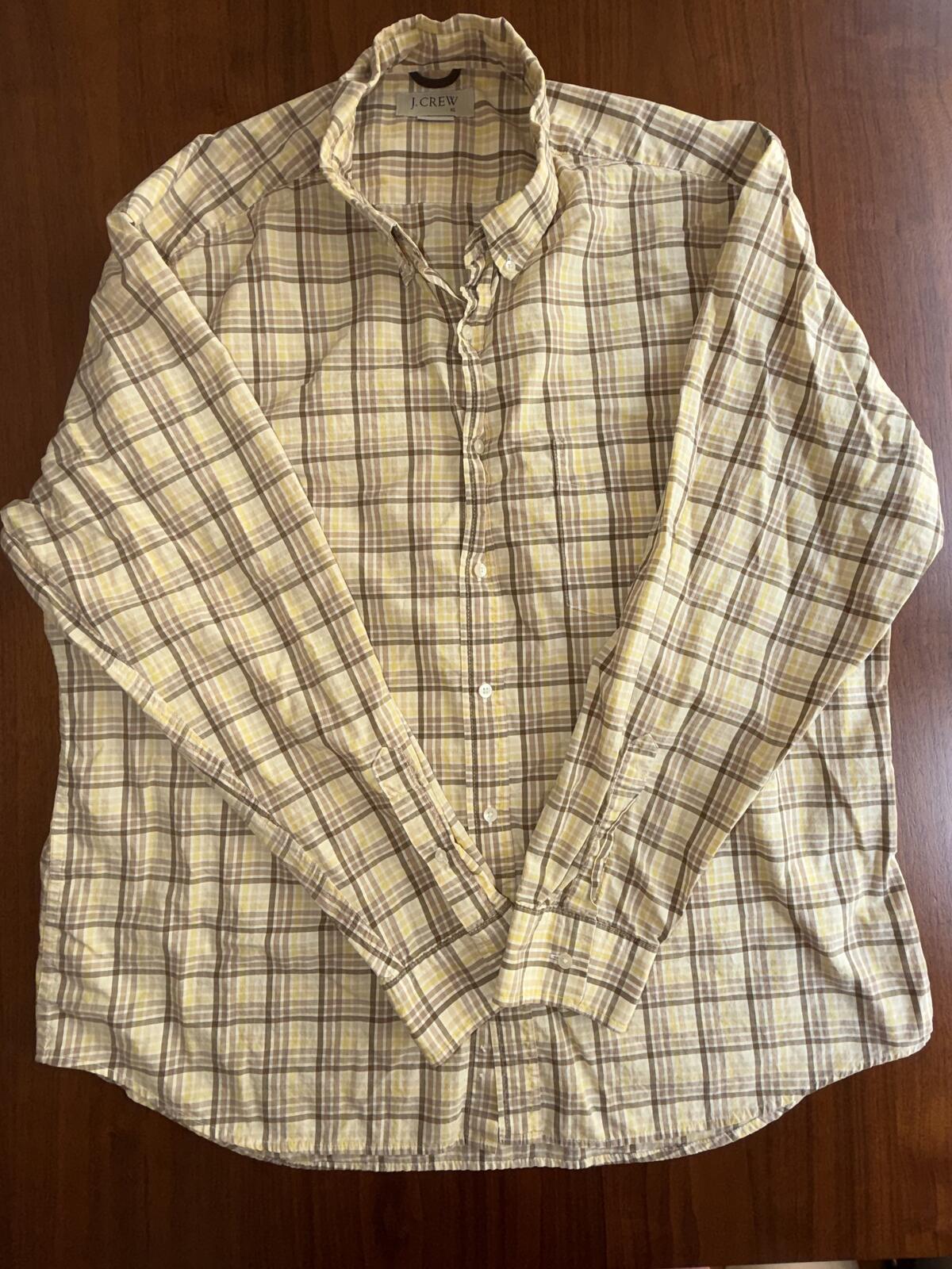 J.Crew Men's Yellow & Brown Plaid Button-Down Shirt - Size XL